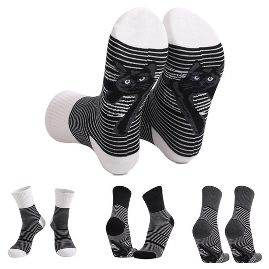 Men's Socks New Black and White Striped Animal Cat Print Plus Size Men's and Women's Medium Tube Socks