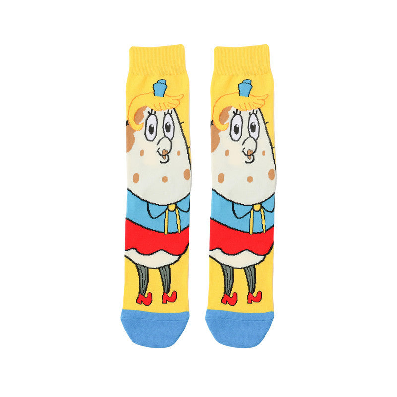 Tide Socks Cotton Cute Animation Socks Cartoon Men's Flower Socks Medium Tube Socks Women's Stockings-5PRS