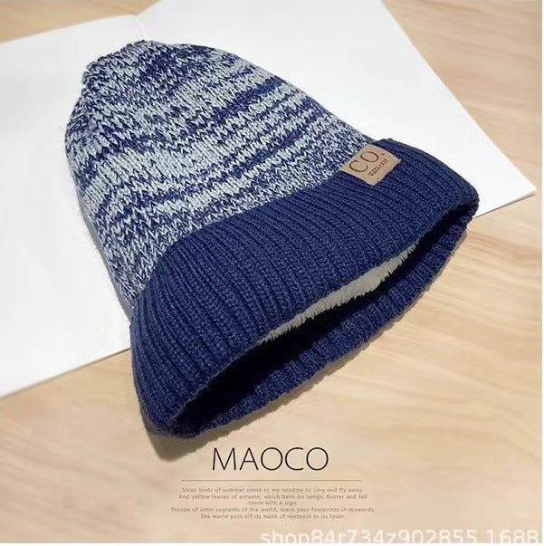 Men's Autumn and Winter Trendy Warm Knitted Hat Velvet Ear Protector Wool Women's Headgear Hat-3PCS