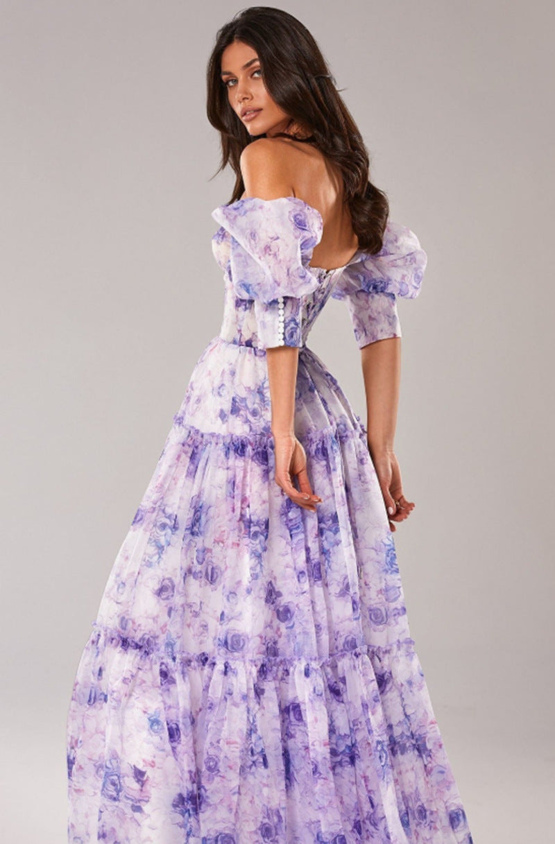 Off-Shoulder Organza Fairy Dress for Women – Elegant Long Evening Gown