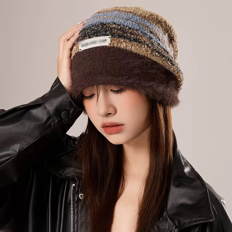 Maillard Pile Hat Children Winter Big Head Circumference Showing Face Small Wool Hat Warm Confinement Bag Head Knitted Cold Hat