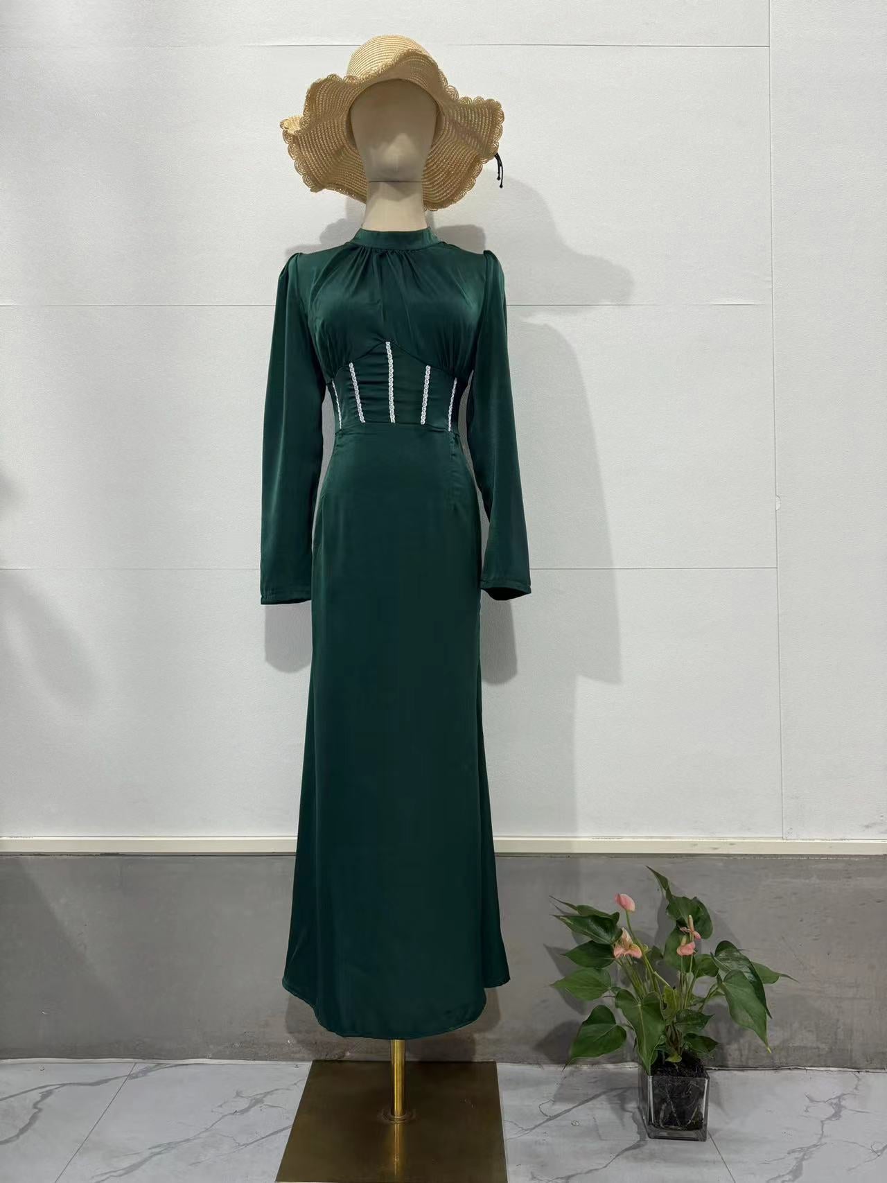 Runway Halter Evening Dress - Red Carpet Asymmetric Hem Long Sleeve Gown