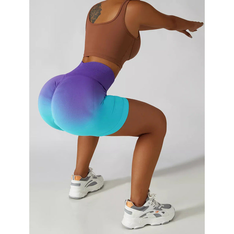 Seamless Yoga Pants Set | Peach Nude Gradual Change Booty Lift | 4-Way Stretch Sports Shorts | Eco-Friendly 3D Knit
