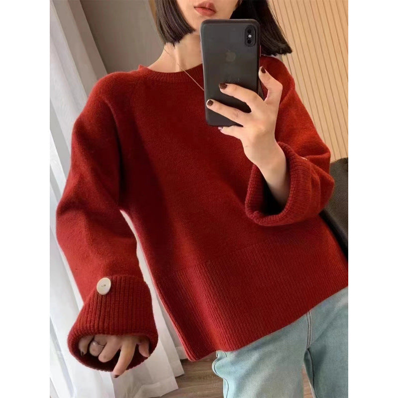 Loose Soft Waxy Comfortable and Thin Pullover Sweater Women's Lazy Style Long-sleeved Outer Wear Knitted Sweater