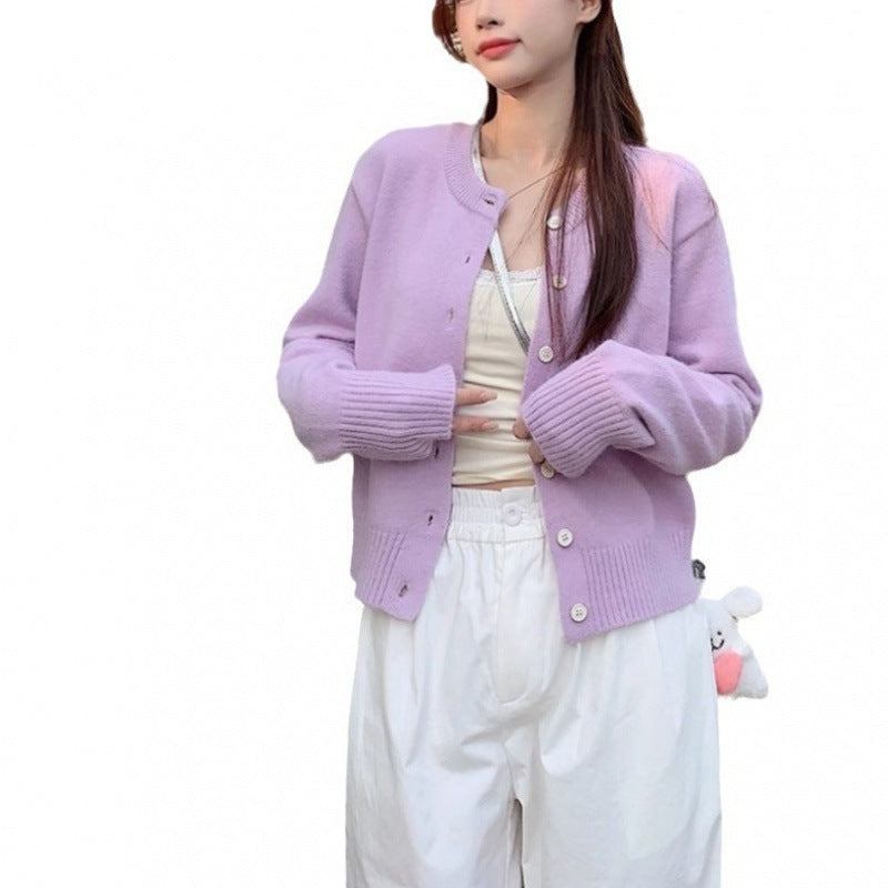Gentle Wind Candy Color Knitted Cardigan Women's Spring New Soft Waxy Short Thin Top