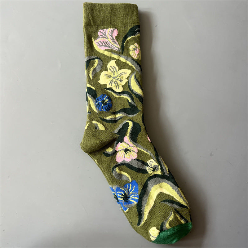 New Product Mid Calf Socks Women Oil Painting Socks Niche Fun Literary and Artistic Color Socks