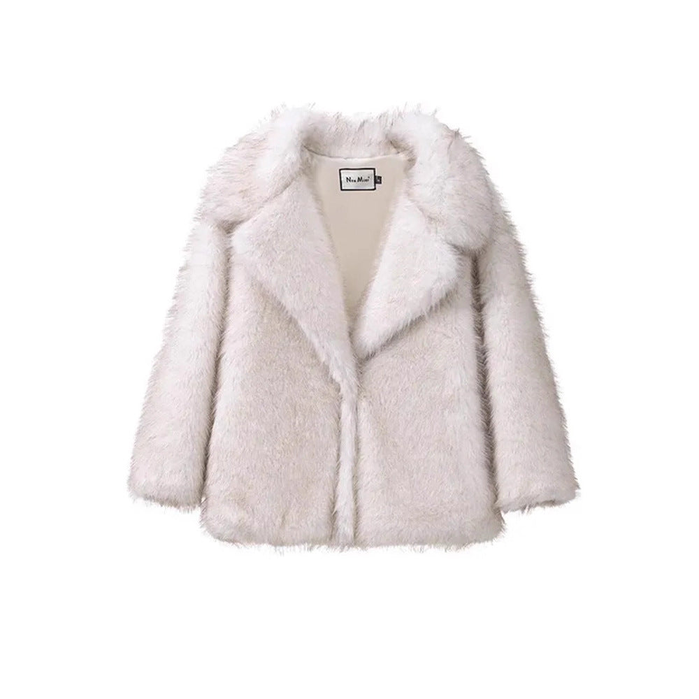 Stylish Faux Fur Jacket Women Warm Teddy Bear Coat Lapel Collar Cozy Fall Winter Outerwear