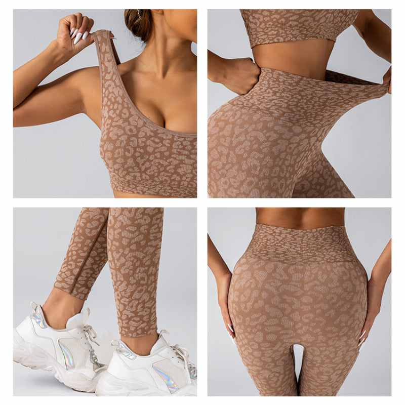 Leopard Print Sports Vest Set｜High-Waist Hip Shaper Yoga Pants｜Open Back Sports Bra｜Gym to Street Athleisure