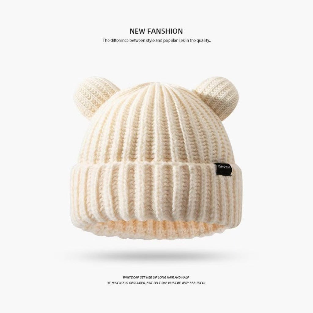 New Knitted Hat Children's Winter Wool Stripes Show A Small Face Plush Warm Thickened Large Head Circumference Ear Protectors Stacking Hat