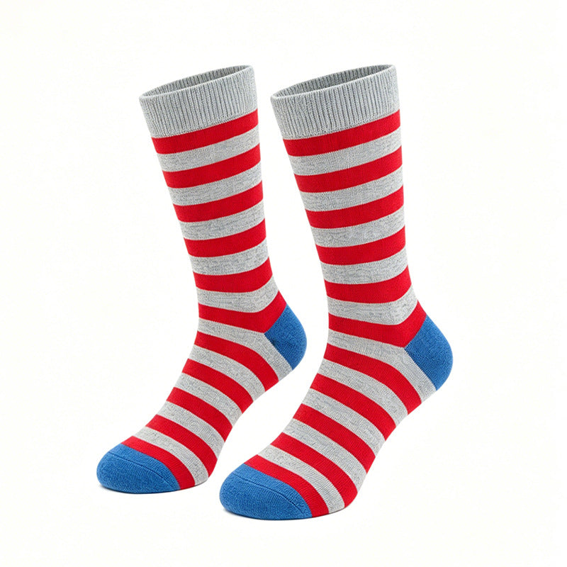 Socks Men's Plus Size Stockings Striped Cotton Socks Business Medium Tube