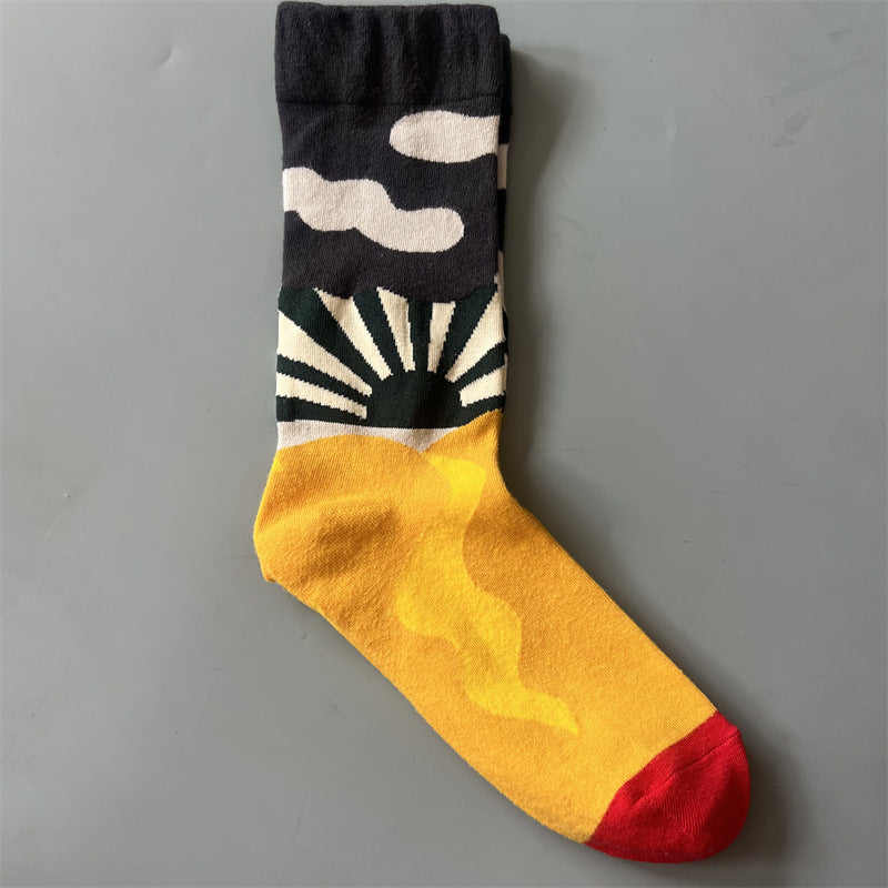 New Product Mid Calf Socks Women Oil Painting Socks Niche Fun Literary and Artistic Color Socks