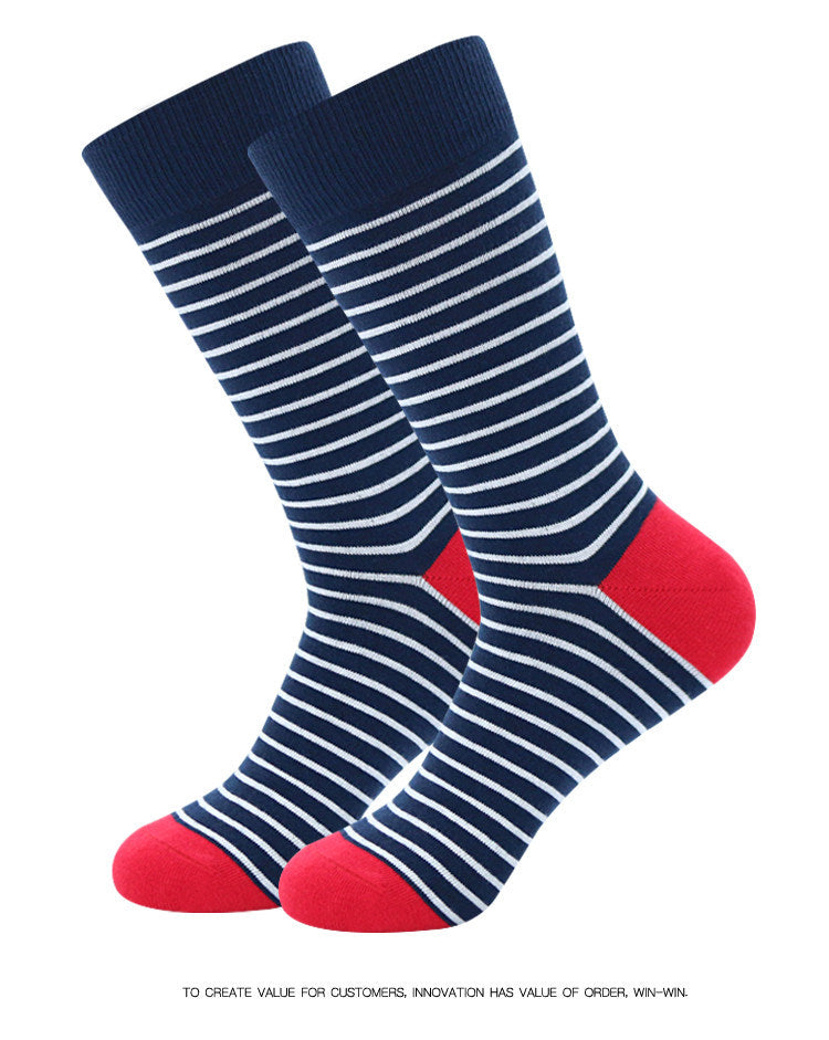 Socks Men's Plus Size Stockings Striped Cotton Socks Business Medium Tube