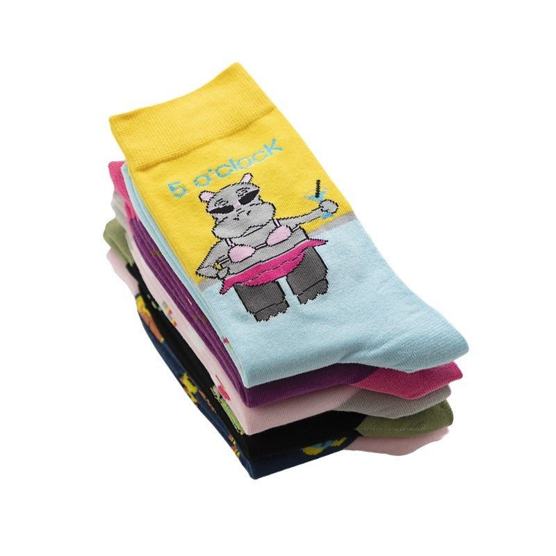Men's Four Seasons Women's Socks Cotton Personality Trend Stockings Cute Women's Tide Socks-5PRS