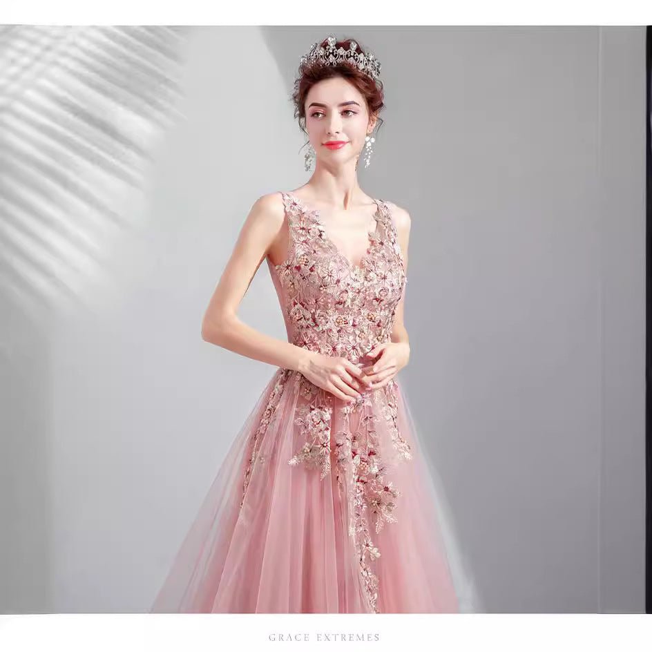 Splendid Flowers, Sweet Lotus Root Pink Bridal Toast Dinner Party Wedding Dress 6806