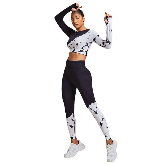 Seamless Black and White High Elastic Sports Bra & Yoga Leggings Set: Running and Fitness Two-Piece Outfit