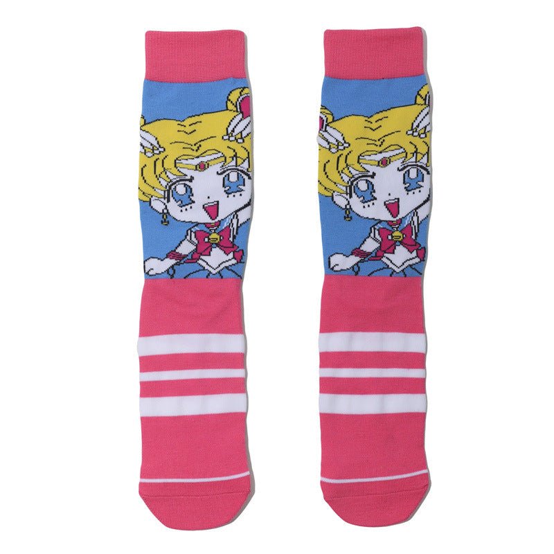 Female Casual Cotton Medium Tube Sailor Moon Anime Manga Day Man Women's Socks-5prs