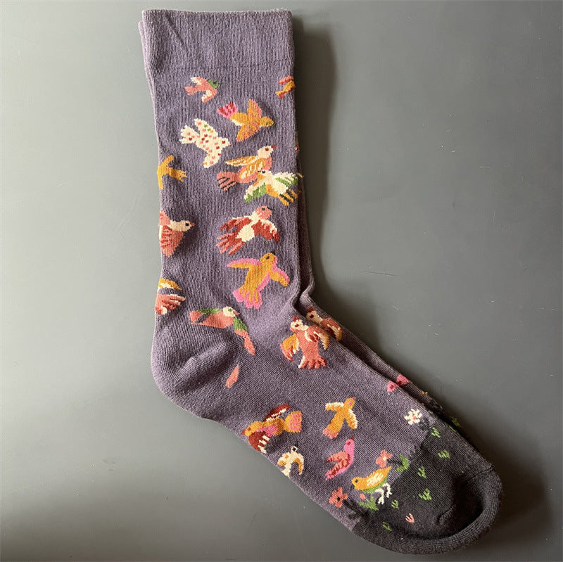 New Product Mid Calf Socks Women Oil Painting Socks Niche Fun Literary and Artistic Color Socks