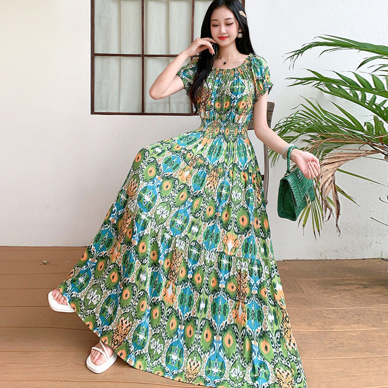 Prairie Dream Dress: Tiered Cotton Maxi - Cold Shoulder & Smocked Waist
