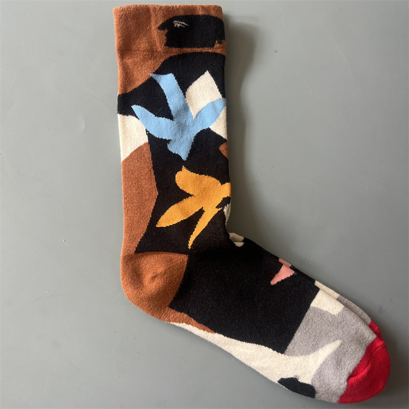 New Product Mid Calf Socks Women Oil Painting Socks Niche Fun Literary and Artistic Color Socks