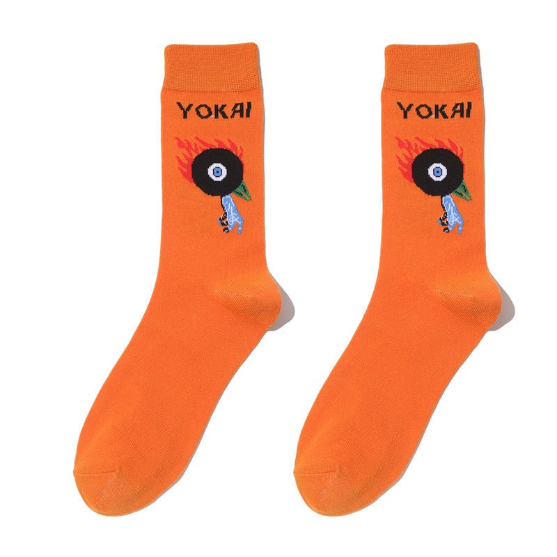 Male Japanese Monster Animation Socks Female Cotton Monster Story Sock Cartoon Personality Trend Boat Socks-5PRS