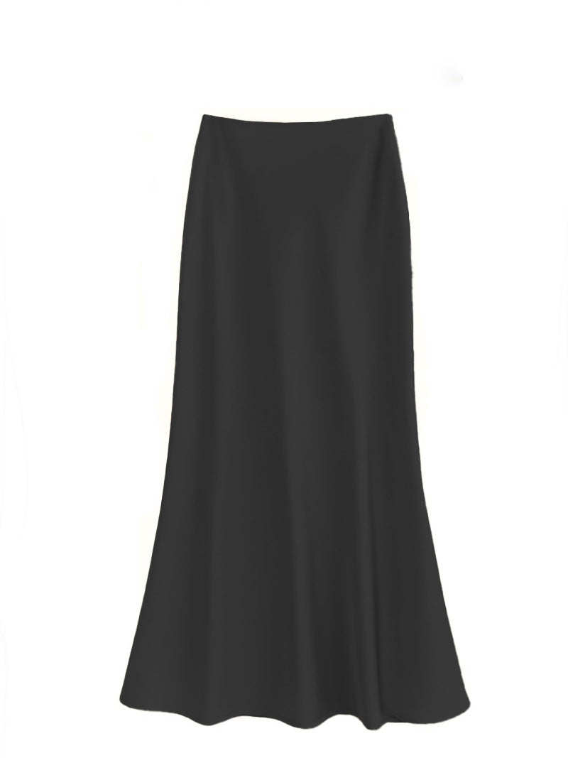 French Temperament Acetic Acid Satin Drape Skirt Women's Spring and Summer Solid Color High Waist Hip-wrapped Fishtail Skirt A-word Long Skirt