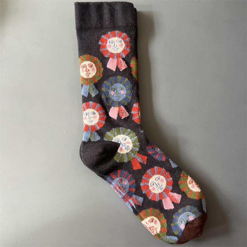New Product Mid Calf Socks Women Oil Painting Socks Niche Fun Literary and Artistic Color Socks