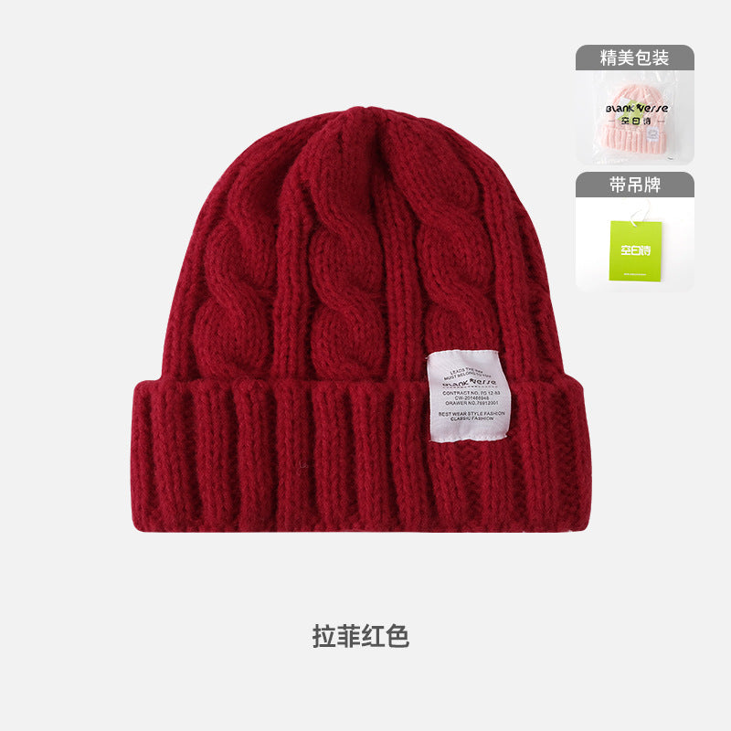 Solid Color Twist Female Autumn and Winter Student Warm Ear Protection Knitted Hat Couple Versatile Cold Hat