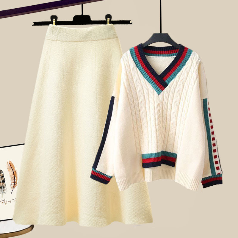 Cozy Plus Size Two-Piece: Viral Loungewear Set with Chunky Knit & Skirt