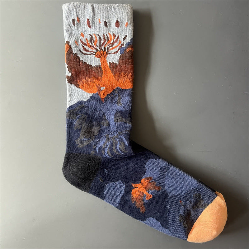 New Product Mid Calf Socks Women Oil Painting Socks Niche Fun Literary and Artistic Color Socks