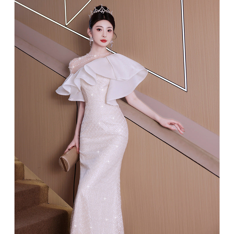 Luxury Fishtail Evening Gown for Women: French Inspired Elegant Party Dress with Sophisticated Atmosphere
