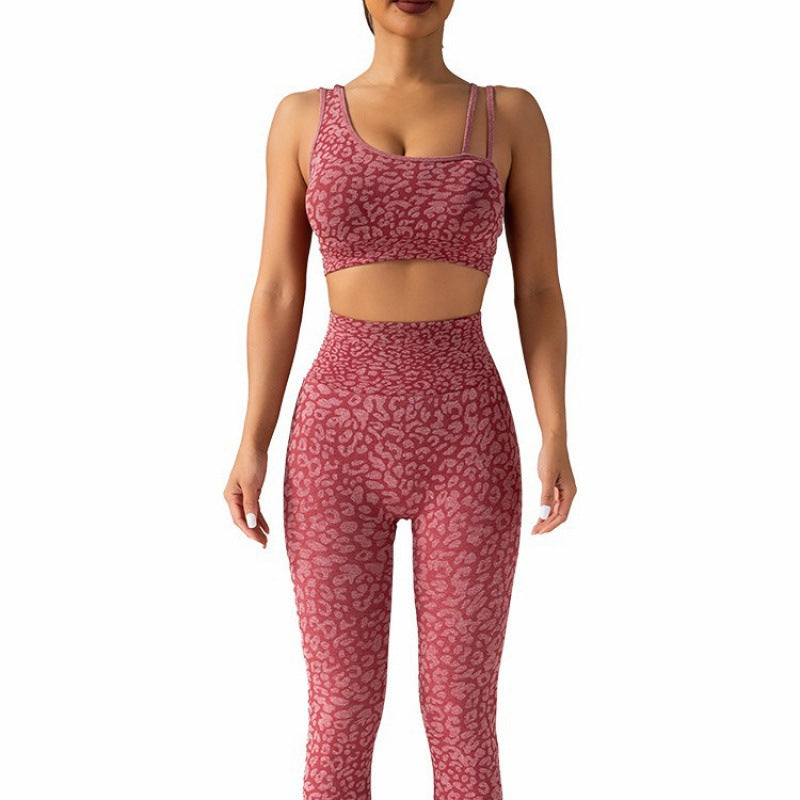 Leopard Print Sports Vest Set｜High-Waist Hip Shaper Yoga Pants｜Open Back Sports Bra｜Gym to Street Athleisure