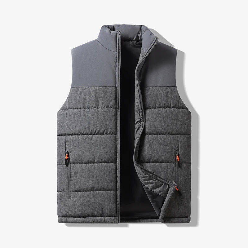 Men's Winter Thickened Thermal Vest Without Hat Stand-up Collar Vest Jacket Contrasting Color Korean Version Trendy Vest