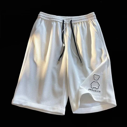 Bear Five-point 6-point Shorts Men's Loose Wide-leg Summer Trendy Brand Waffle Casual Sports Basketball Pants