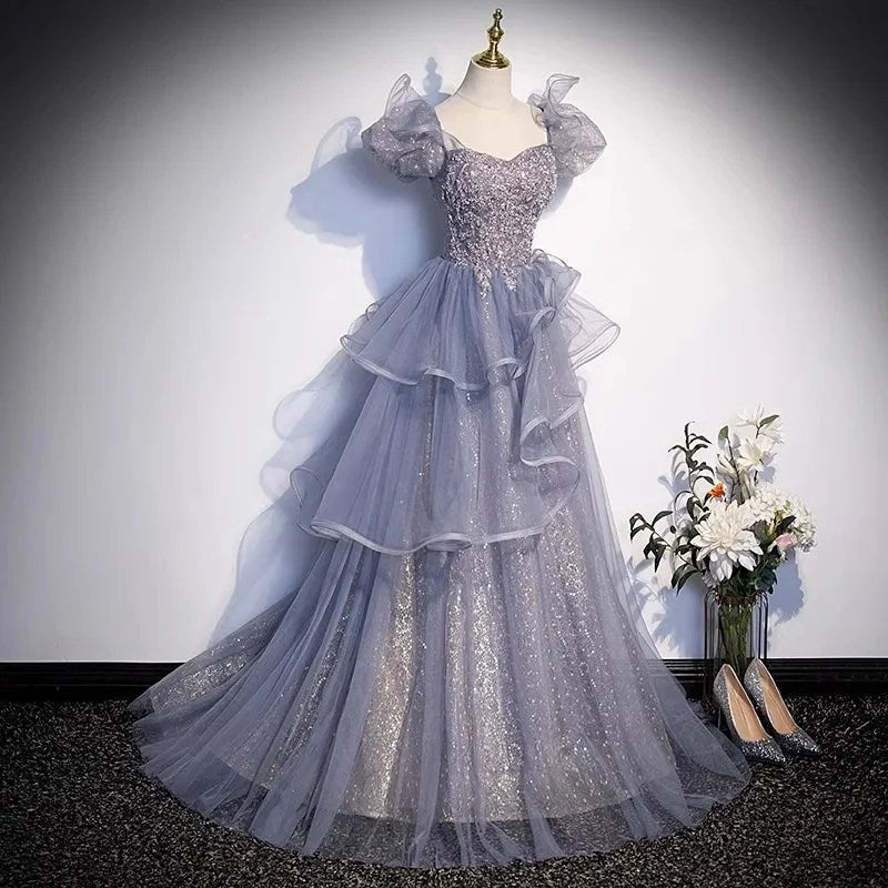 Grey Bel Canto Solo Vocal Art Exam Dress Female Folk Song Singing Performance Dress Host Princess Premium Sense