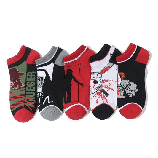 Cotton Anime Cartoon Boat Socks Spring and Summer Short Tube Comic Men's and Women's Socks Black Friday Socks-5PRS