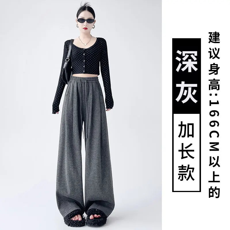 Dark Gray Glutinous Rice Casual Pants Women's Straight Autumn and Winter New Large Size  Wide-leg Pants
