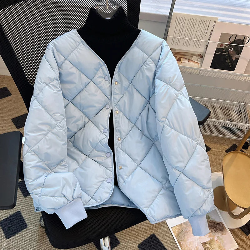 Rhombus cotton-padded clothes women's short 2024 winter new bread clothes popular down cotton-padded clothes
