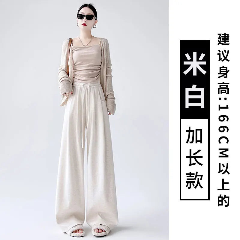 Dark Gray Glutinous Rice Casual Pants Women's Straight Autumn and Winter New Large Size  Wide-leg Pants