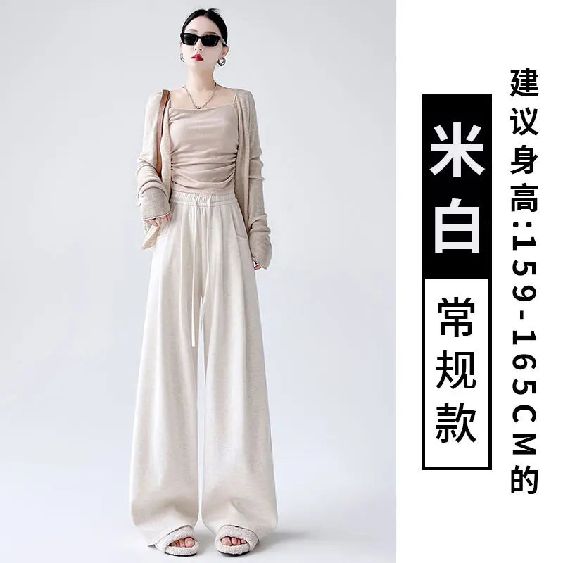 Dark Gray Glutinous Rice Casual Pants Women's Straight Autumn and Winter New Large Size  Wide-leg Pants