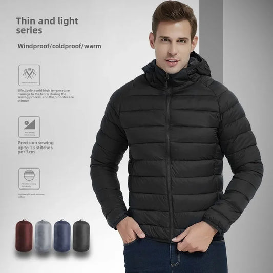 Padded clothes men's winter coat 2024 new fashion padded clothes men's light and thin short hooded padded jacket