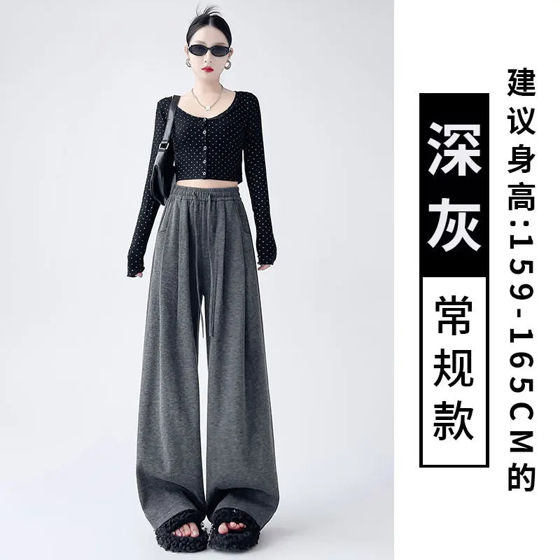 Dark Gray Glutinous Rice Casual Pants Women's Straight Autumn and Winter New Large Size  Wide-leg Pants