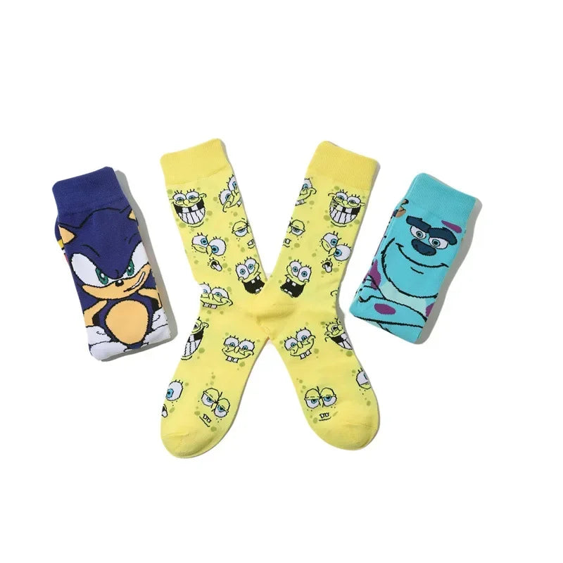 Men's Socks Cotton Cartoon Monster College Socks Anime Personality Trend Tube Socks Comic Stockings Women's Socks-5prs