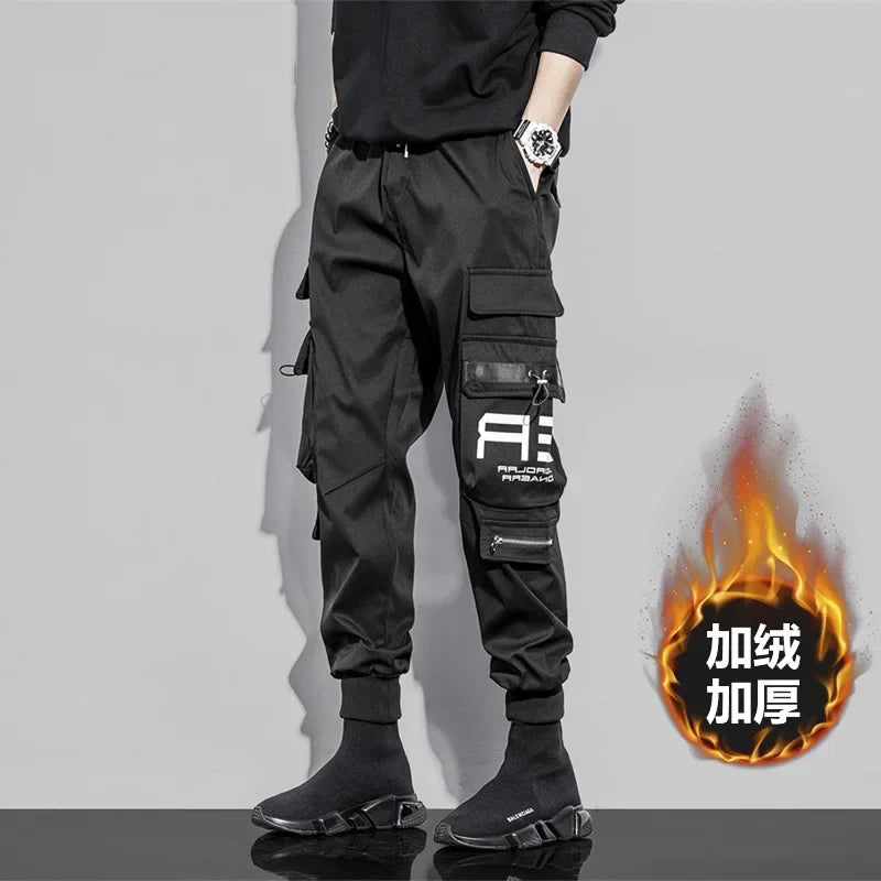 Fleece Tooling Pants Men's Spring and Autumn Functional Multi-pocket Casual Pants Casual Sports Nine-point Cargo Pants