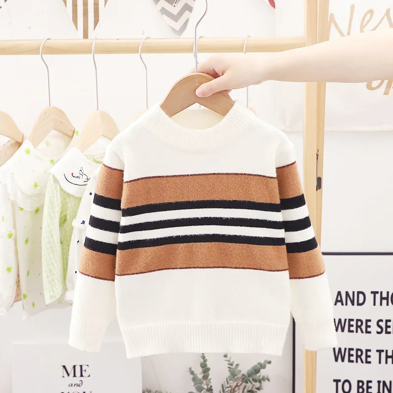 New Winter Bottom Shirt Crew Neck Sweater Children's Crystal Mink Boys Baby Pullover