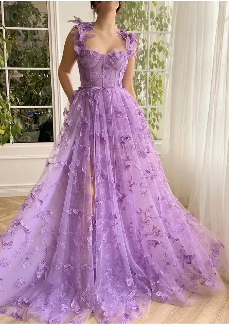 Suspender Mori Split Temperament Sexy Evening  Flower Lace Mesh Dress