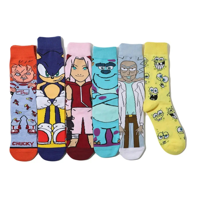 Men's Socks Cotton Cartoon Monster College Socks Anime Personality Trend Tube Socks Comic Stockings Women's Socks-5prs
