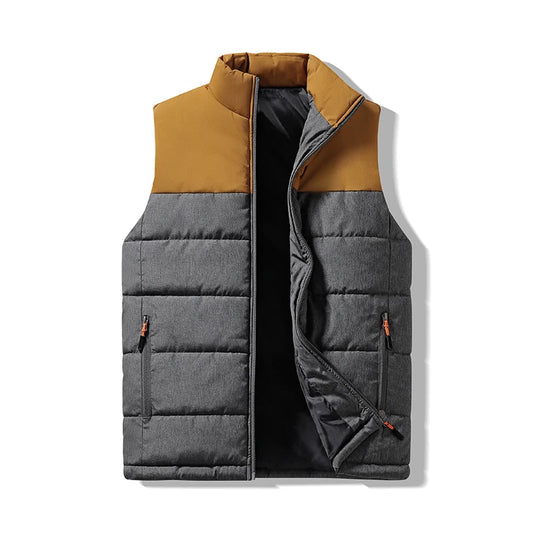 Men's Winter Thickened Thermal Vest Without Hat Stand-up Collar Vest Jacket Contrasting Color Korean Version Trendy Vest