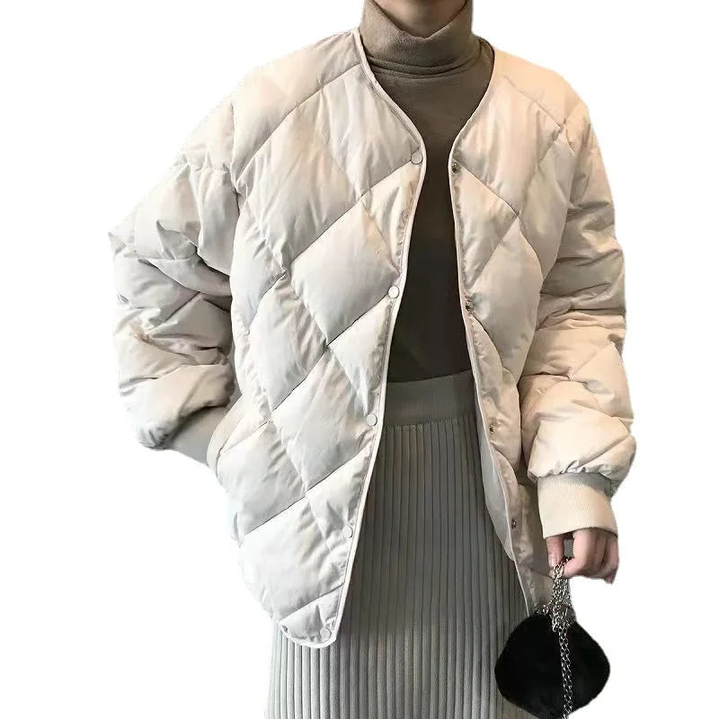 Rhombus cotton-padded clothes women's short 2024 winter new bread clothes popular down cotton-padded clothes