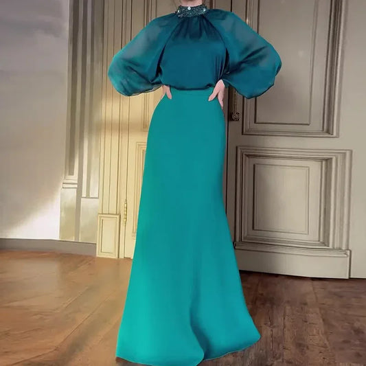 Autumn New Retro Court Style Elegant Long Dress Two-piece Women
