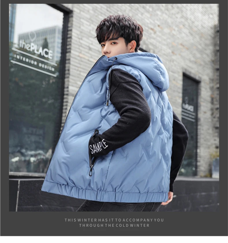 Men's Duck Down Vest Winter New Fashion Casual Basic Thermal Hooded Top